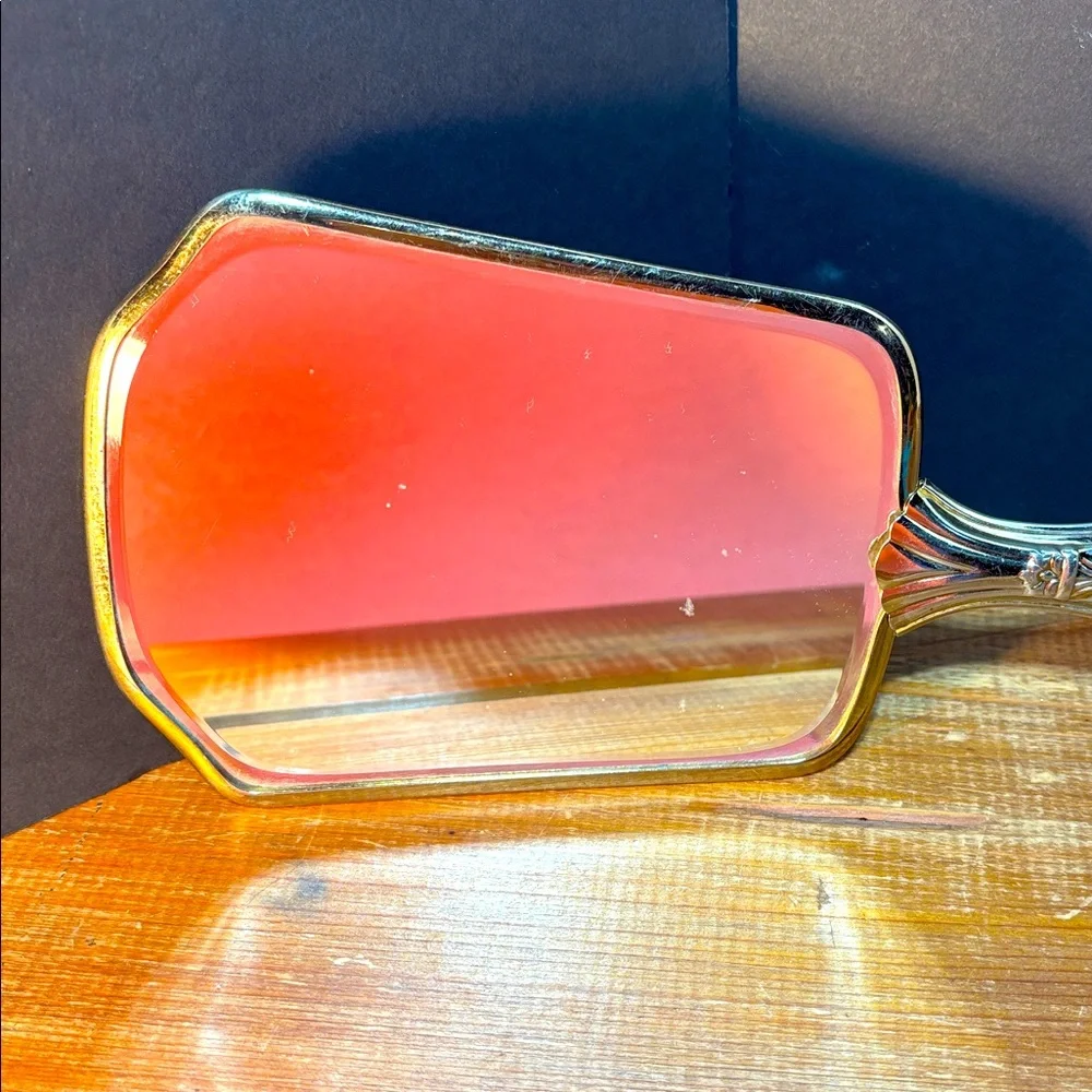 Rare Vintage Mid Century Modern Gold Tone Brass Vanity Mirror 1950's